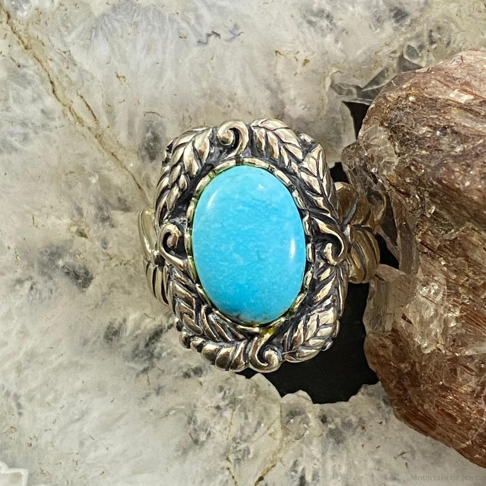 Carolyn Pollack Sterling Silver Oval Turquoise Leaf Design Ring Size 7, 8.5 - Picture 4 of 10